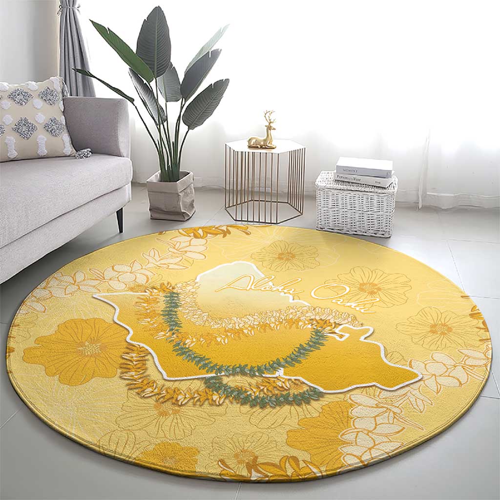 Hawaii Oahu Island Flowers Lei Round Carpet Yellow Ilima Mix Plumeria