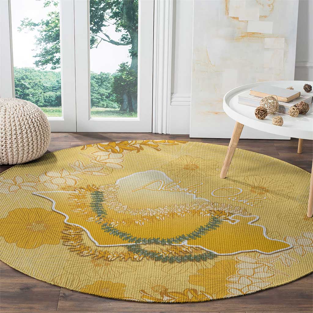 Hawaii Oahu Island Flowers Lei Round Carpet Yellow Ilima Mix Plumeria