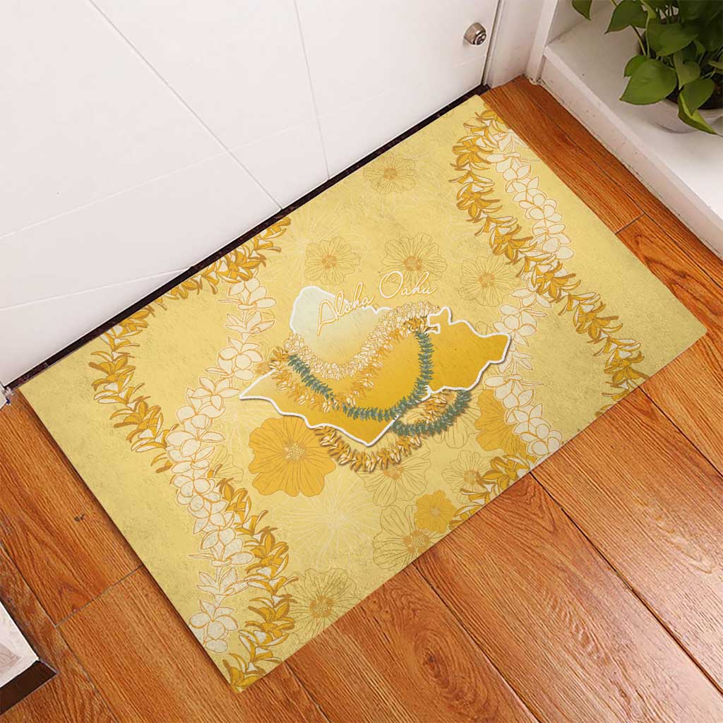 Hawaii Oahu Island Flowers Lei Rubber Doormat Yellow Ilima Mix Plumeria