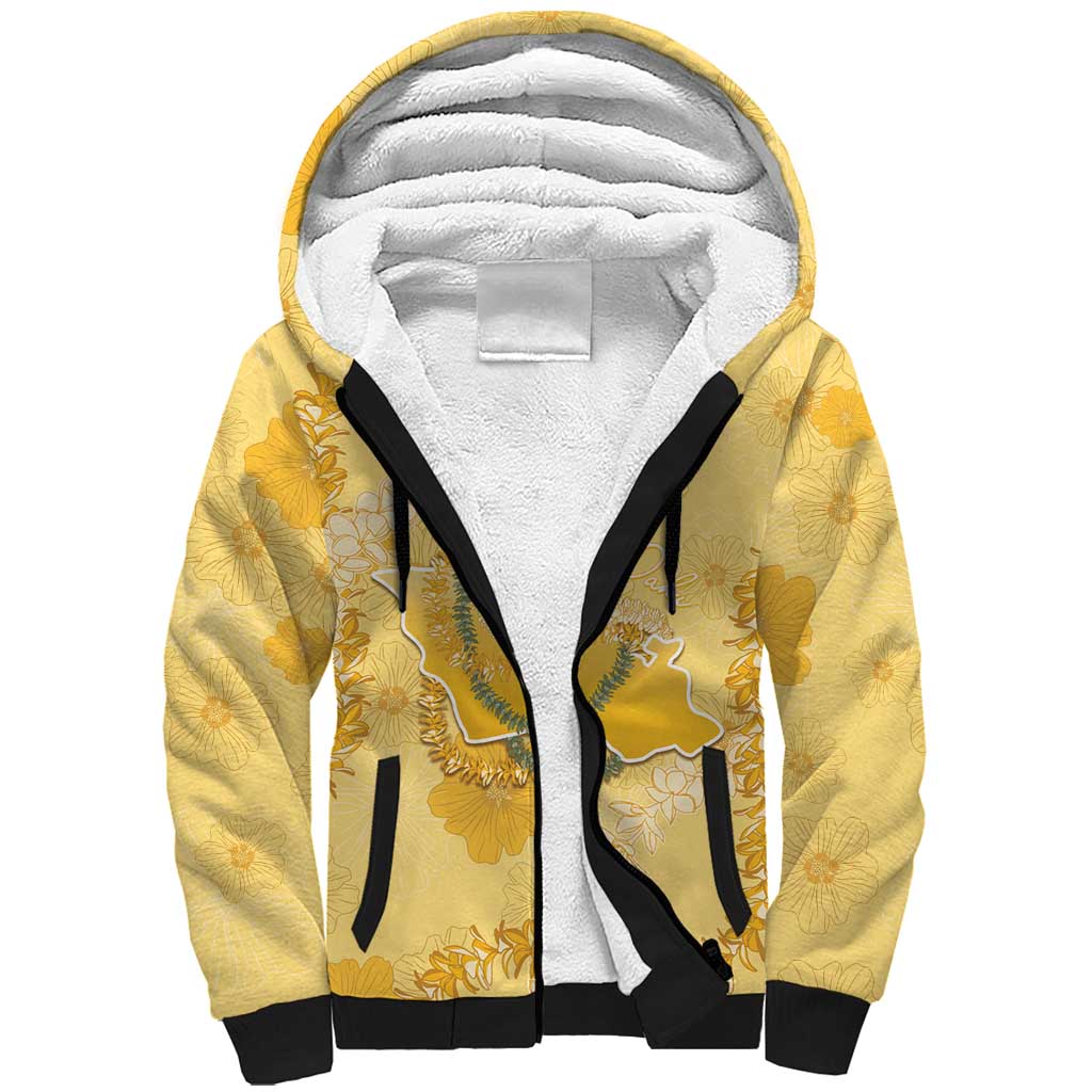 Hawaii Oahu Island Flowers Lei Sherpa Hoodie Yellow Ilima Mix Plumeria LT7 Unisex Yellow - Polynesian Pride