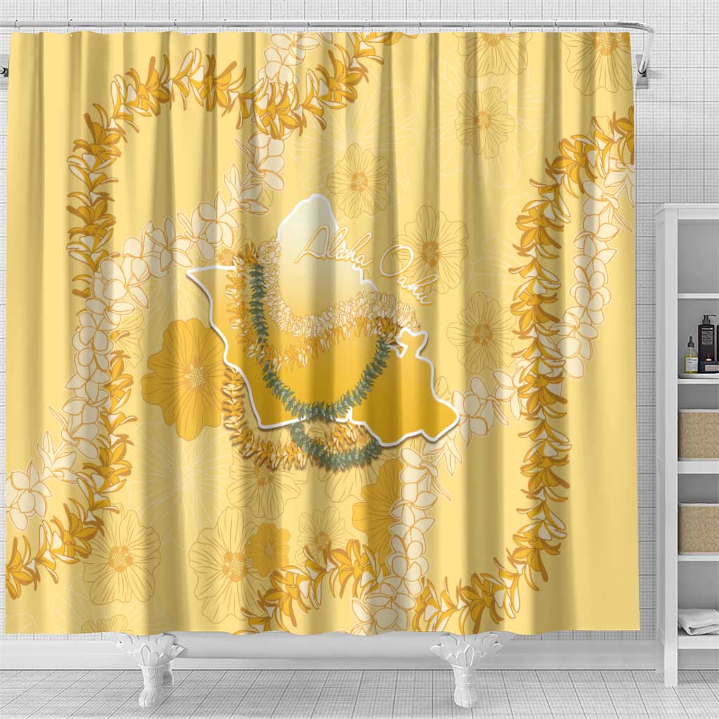 Hawaii Oahu Island Flowers Lei Shower Curtain Yellow Ilima Mix Plumeria