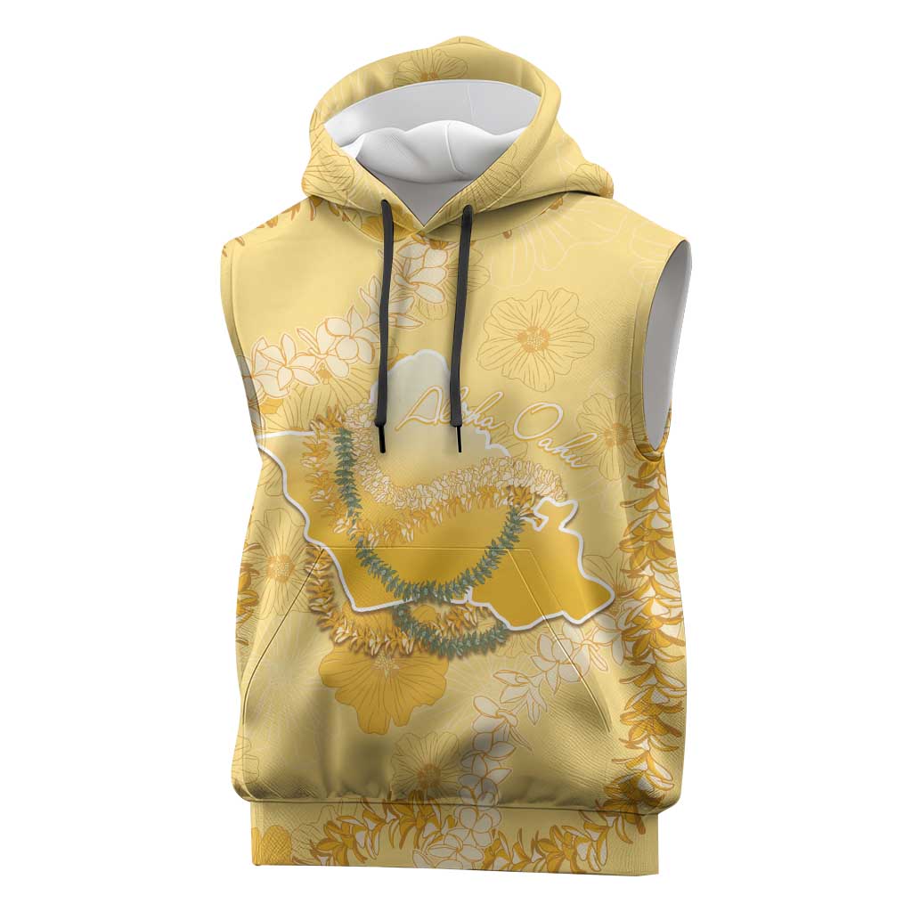 Hawaii Oahu Island Flowers Lei Sleeveless Hoodie Yellow Ilima Mix Plumeria LT7 Yellow - Polynesian Pride