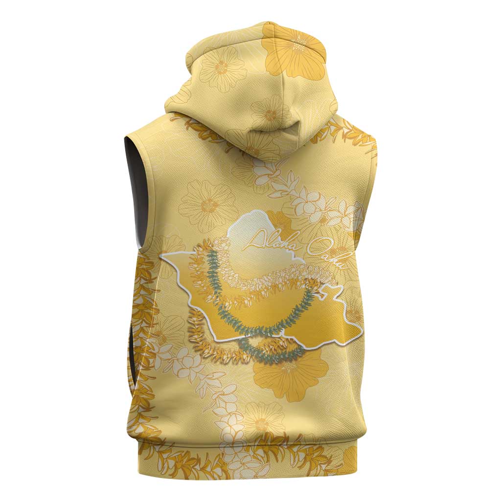 Hawaii Oahu Island Flowers Lei Sleeveless Hoodie Yellow Ilima Mix Plumeria LT7 - Polynesian Pride