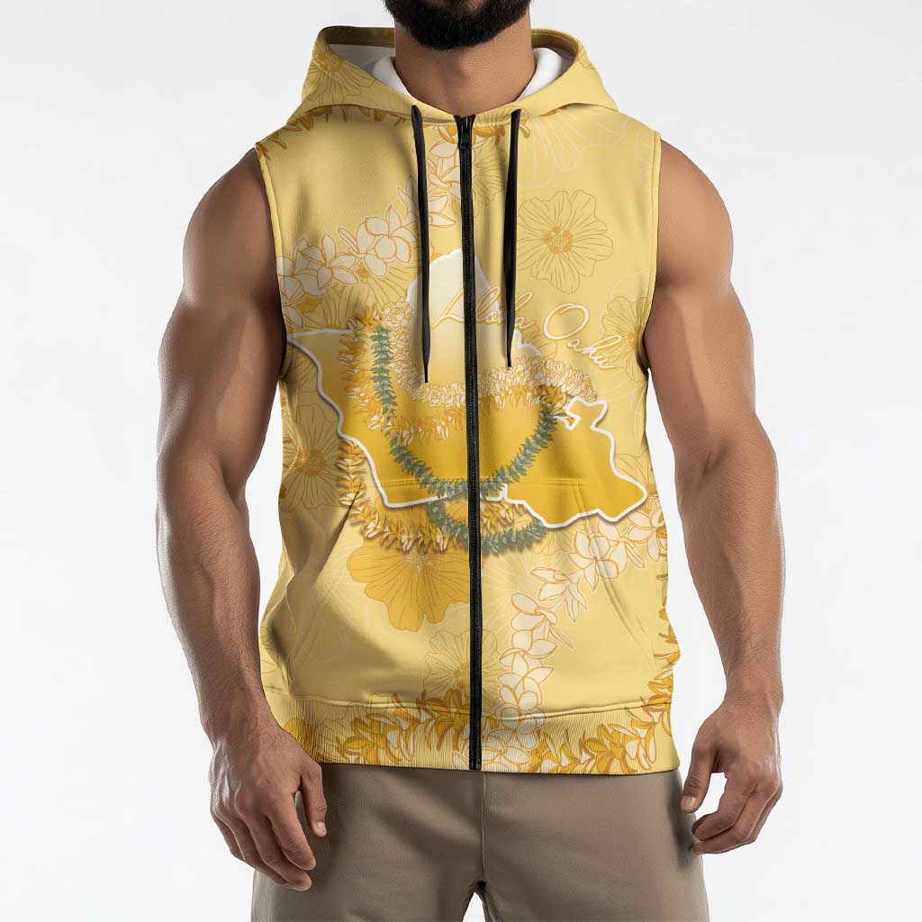 Hawaii Oahu Island Flowers Lei Sleeveless Zip Hoodie Yellow Ilima Mix Plumeria LT7 - Polynesian Pride