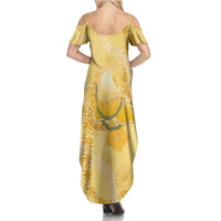 Hawaii Oahu Island Flowers Lei Summer Maxi Dress Yellow Ilima Mix Plumeria LT7 - Polynesian Pride