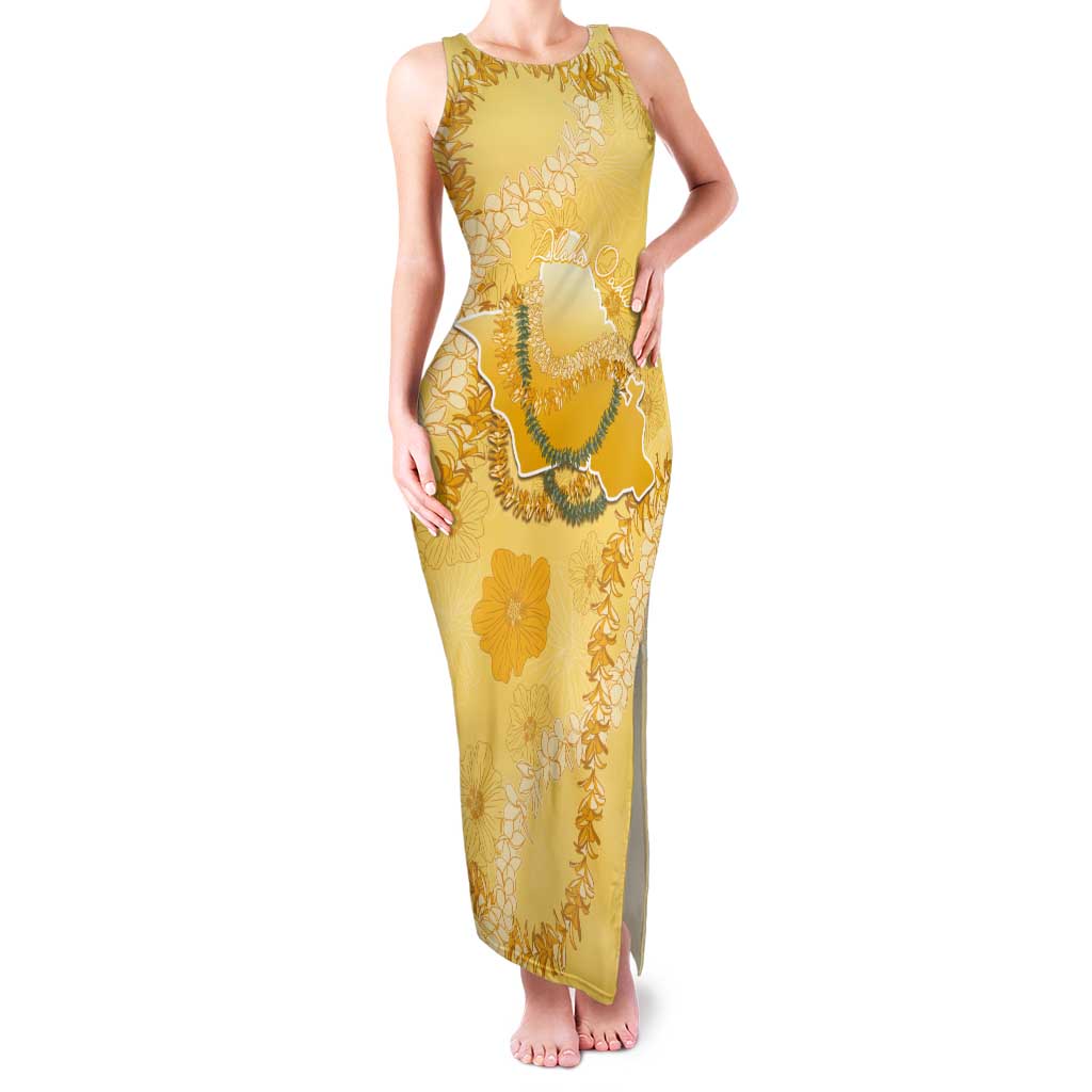 Hawaii Oahu Island Flowers Lei Tank Maxi Dress Yellow Ilima Mix Plumeria LT7 Women Yellow - Polynesian Pride