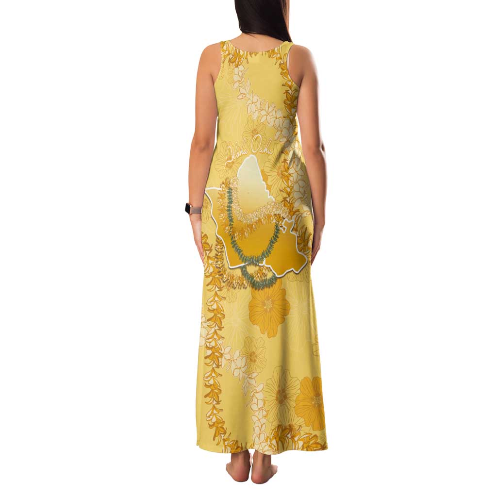 Hawaii Oahu Island Flowers Lei Tank Maxi Dress Yellow Ilima Mix Plumeria LT7 - Polynesian Pride