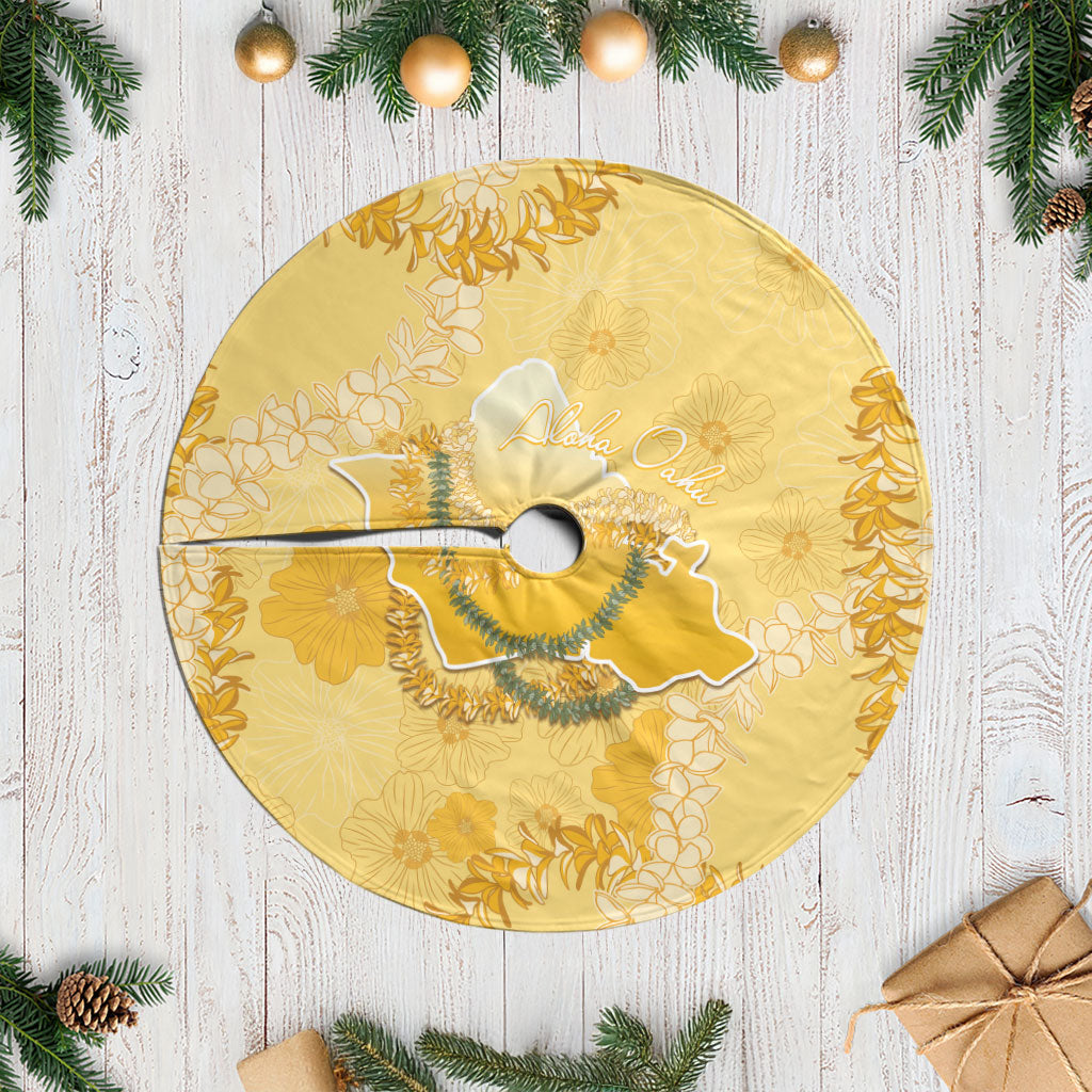 Hawaii Oahu Island Flowers Lei Tree Skirt Yellow Ilima Mix Plumeria LT7 Casual Yellow - Polynesian Pride