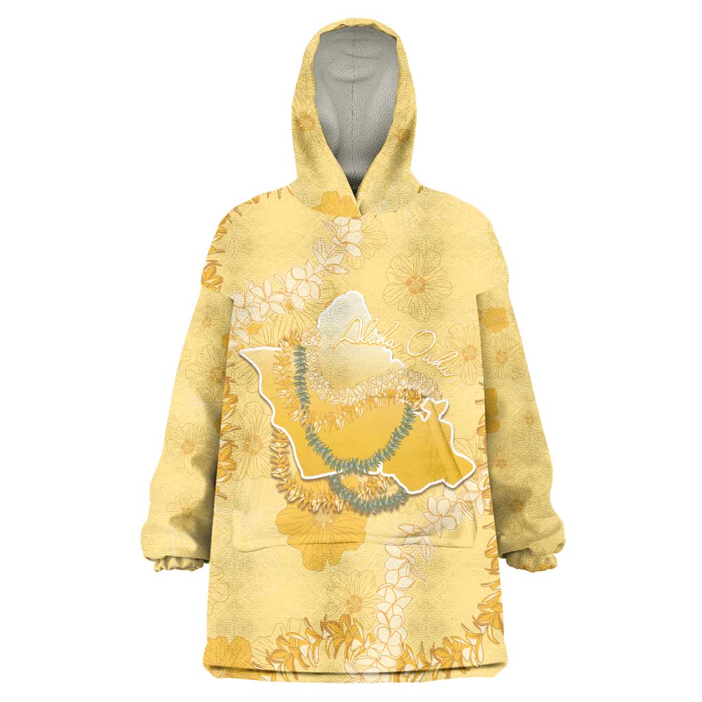 Hawaii Oahu Island Flowers Lei Wearable Blanket Hoodie Yellow Ilima Mix Plumeria LT7 One Size Yellow - Polynesian Pride