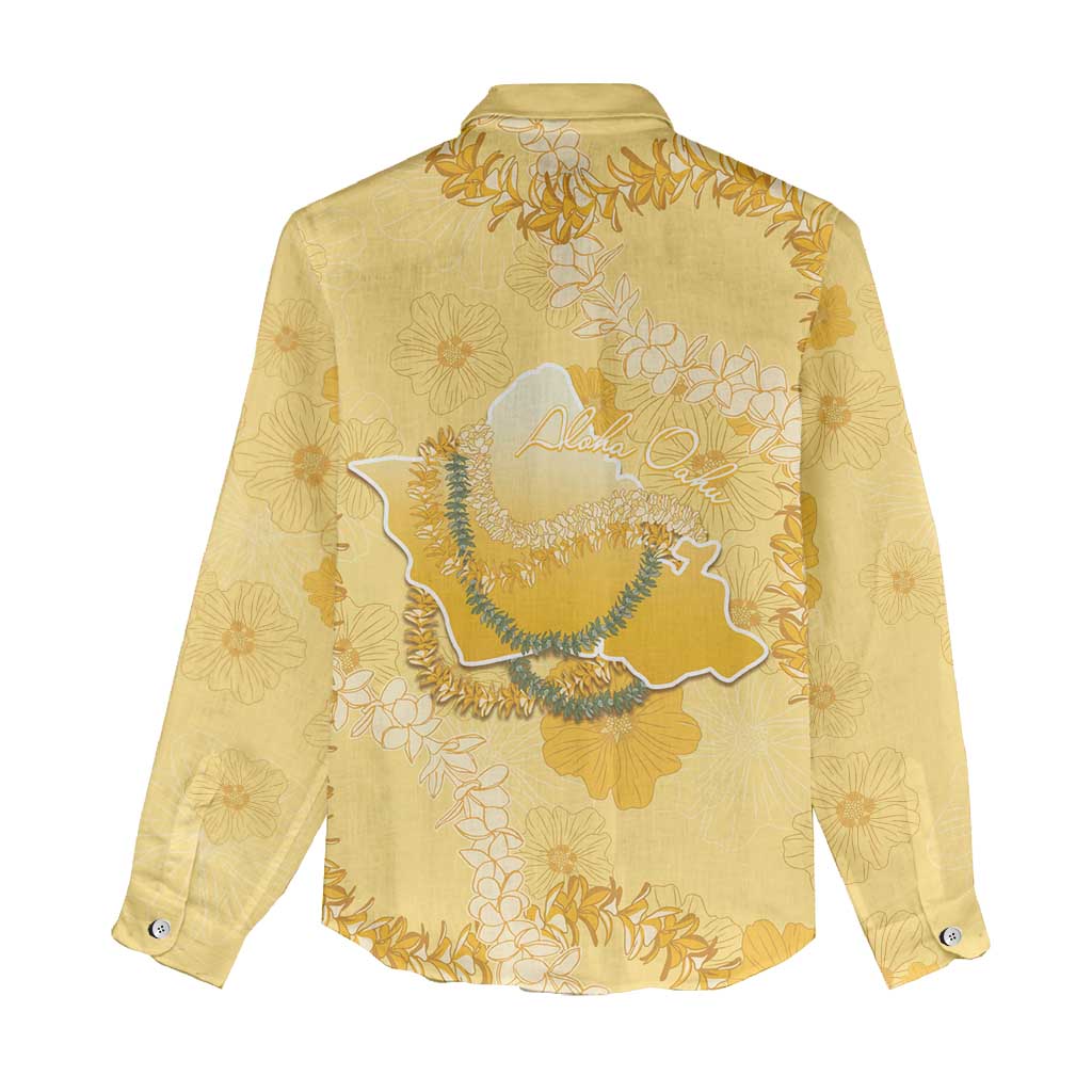 Hawaii Oahu Island Flowers Lei Women Casual Shirt Yellow Ilima Mix Plumeria LT7 - Polynesian Pride