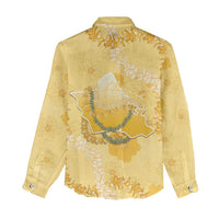 Hawaii Oahu Island Flowers Lei Women Casual Shirt Yellow Ilima Mix Plumeria LT7 - Polynesian Pride
