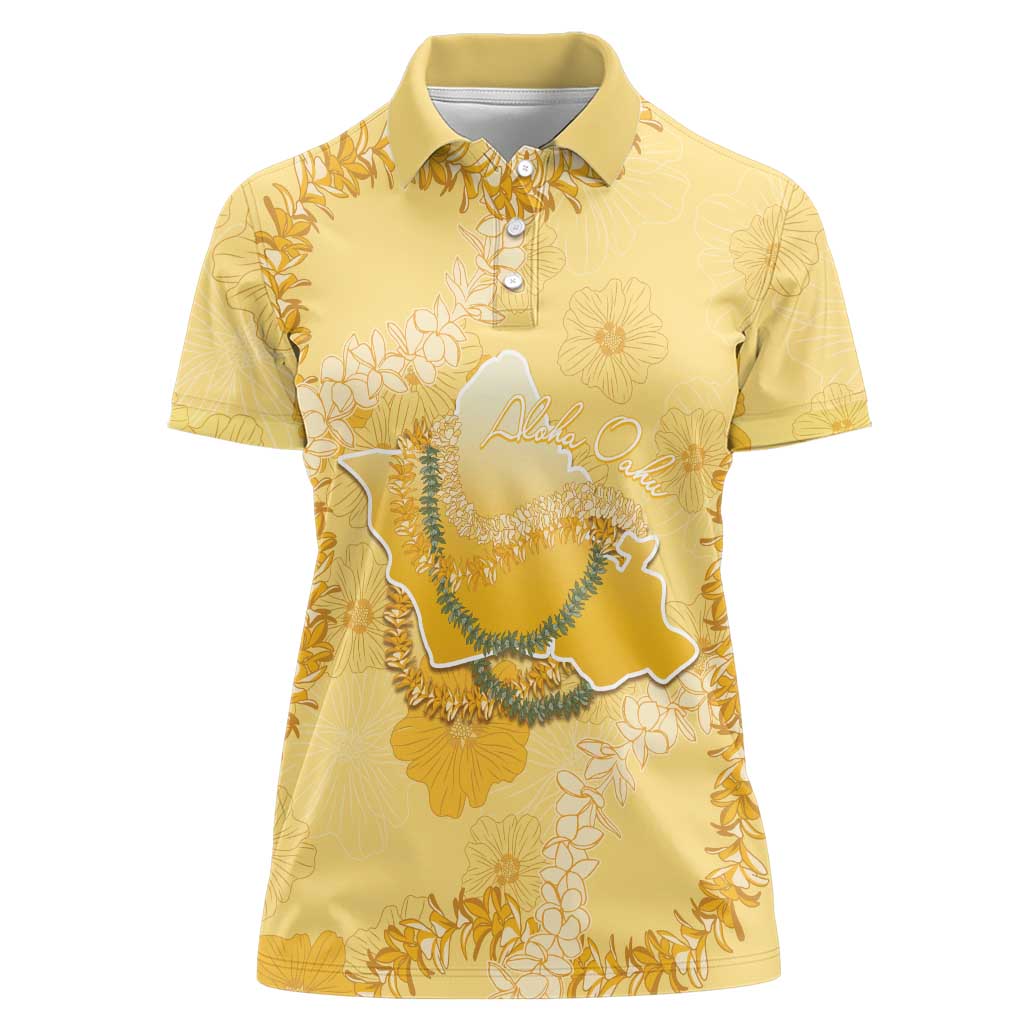 Hawaii Oahu Island Flowers Lei Women Polo Shirt Yellow Ilima Mix Plumeria