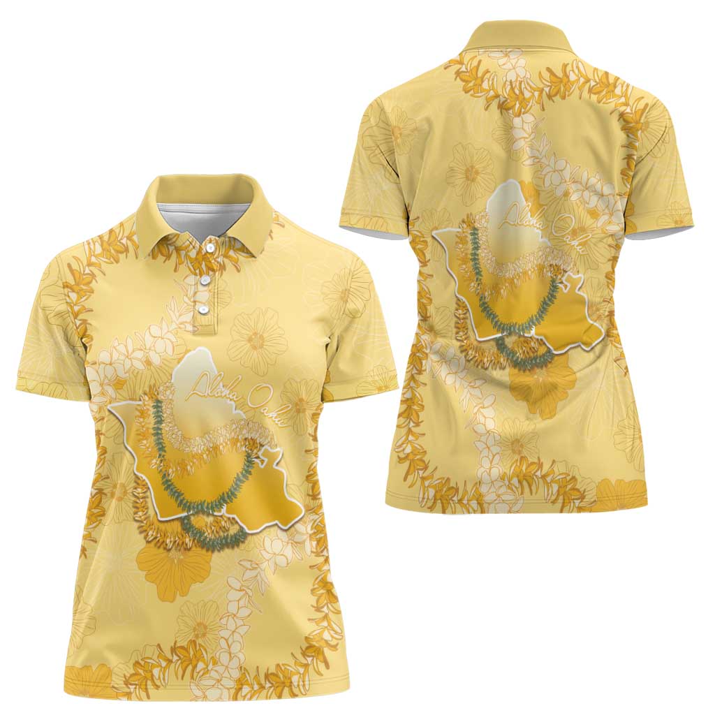 Hawaii Oahu Island Flowers Lei Women Polo Shirt Yellow Ilima Mix Plumeria LT7 - Polynesian Pride