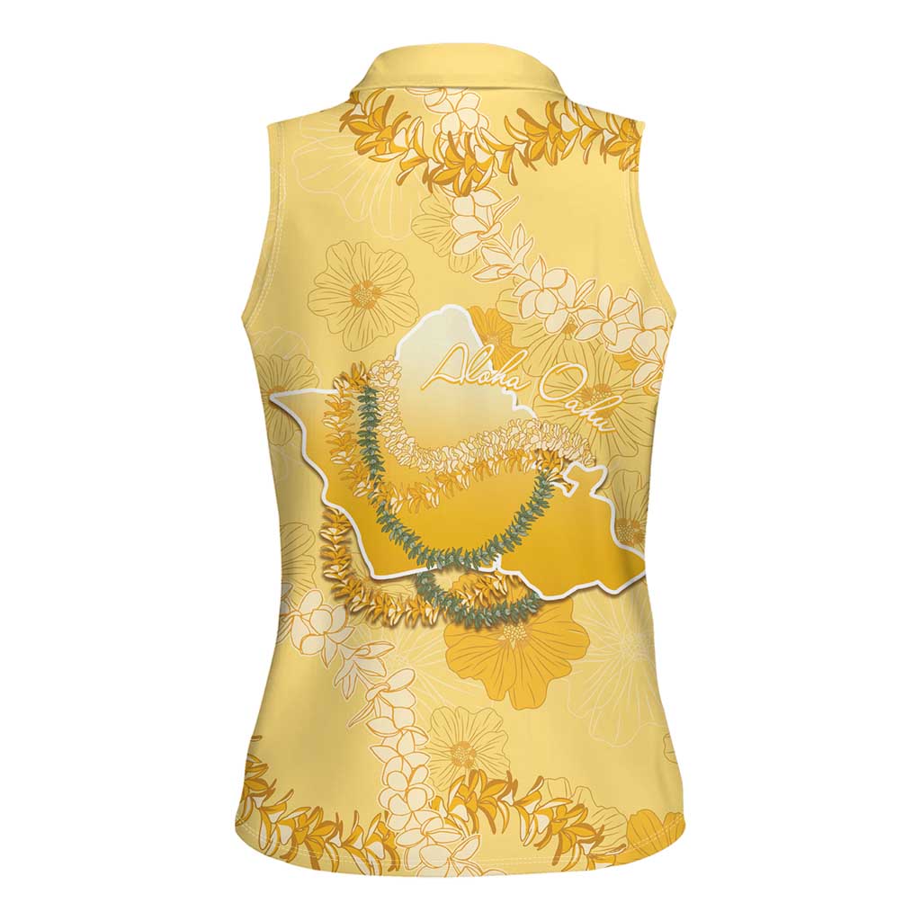 Hawaii Oahu Island Flowers Lei Women Sleeveless Polo Shirt Yellow Ilima Mix Plumeria LT7 - Polynesian Pride