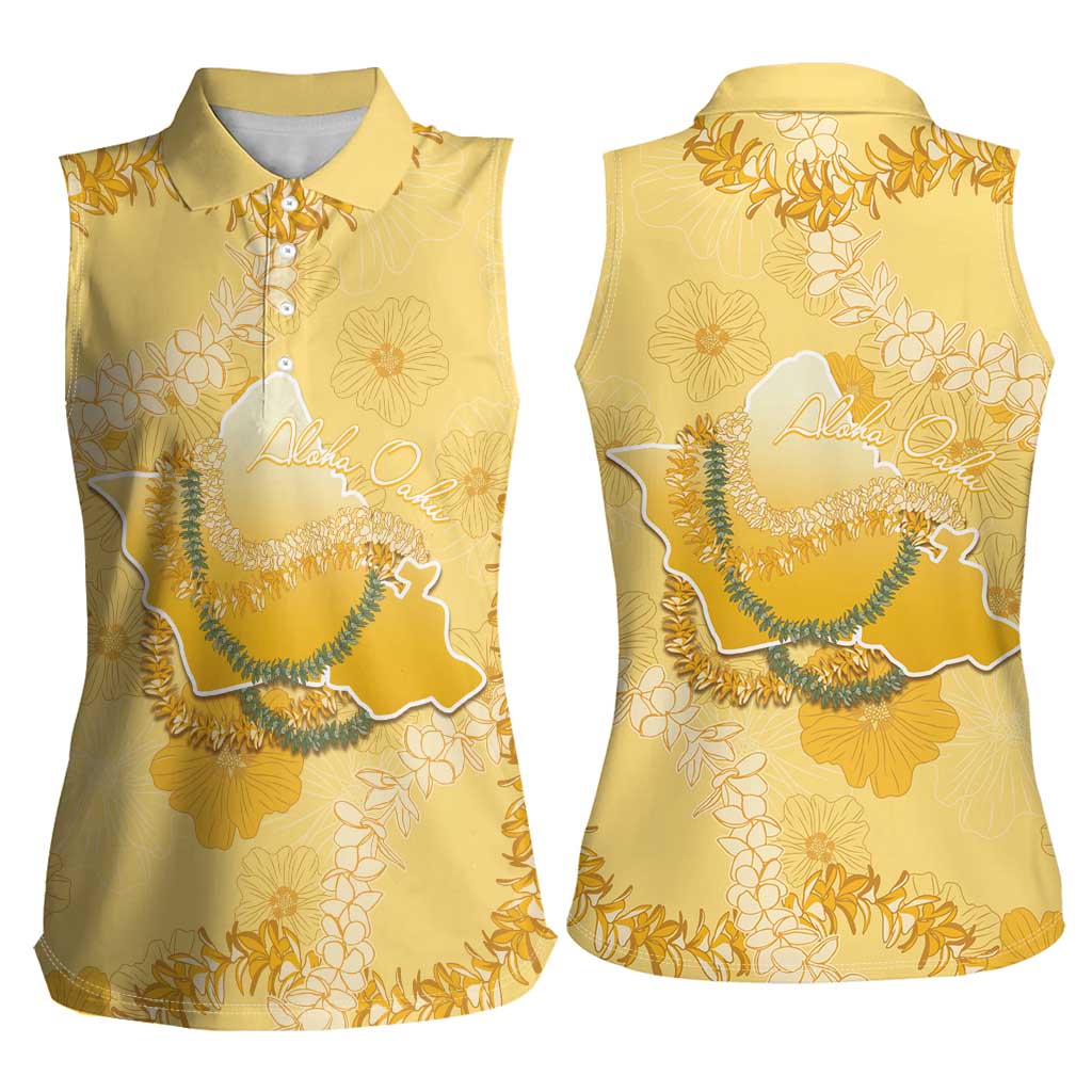 Hawaii Oahu Island Flowers Lei Women Sleeveless Polo Shirt Yellow Ilima Mix Plumeria LT7 - Polynesian Pride
