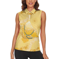 Hawaii Oahu Island Flowers Lei Women Sleeveless Polo Shirt Yellow Ilima Mix Plumeria LT7 - Polynesian Pride