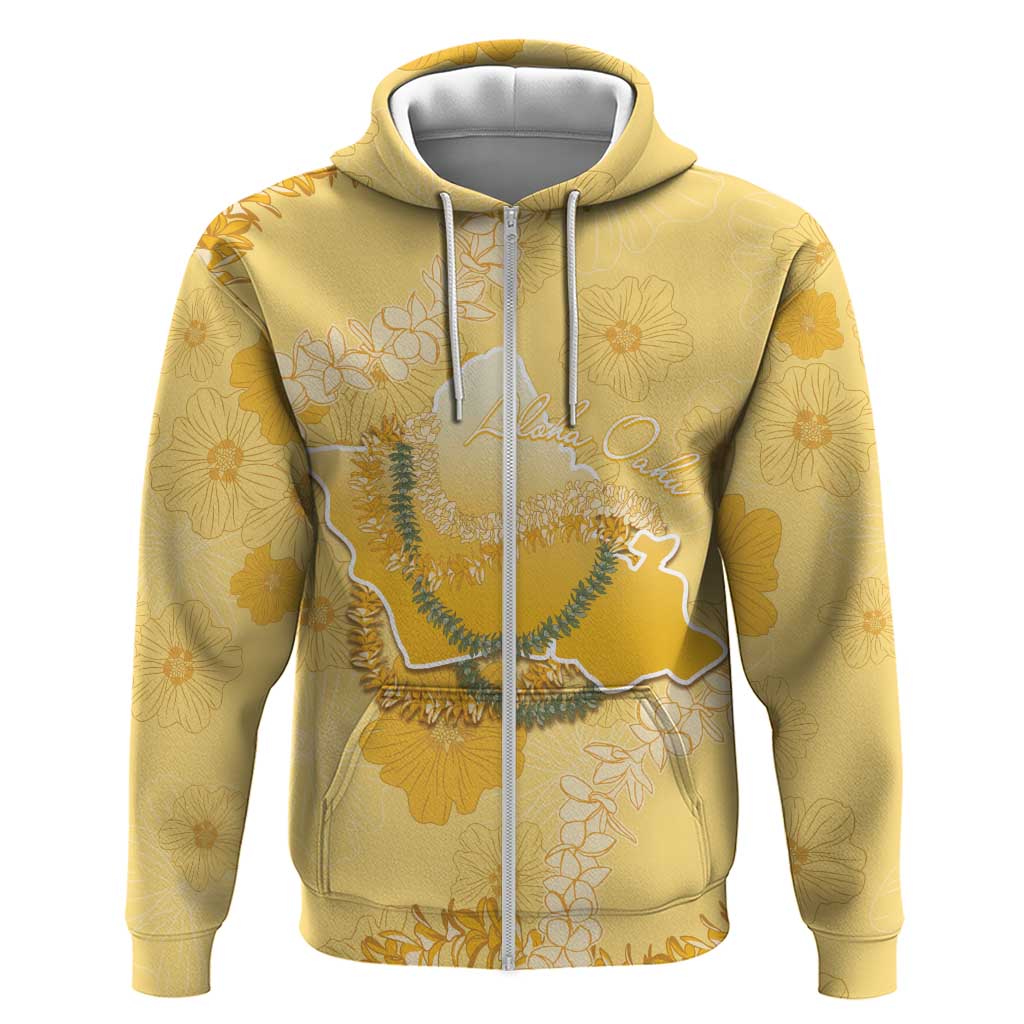 Hawaii Oahu Island Flowers Lei Zip Hoodie Yellow Ilima Mix Plumeria LT7 Zip Hoodie Yellow - Polynesian Pride