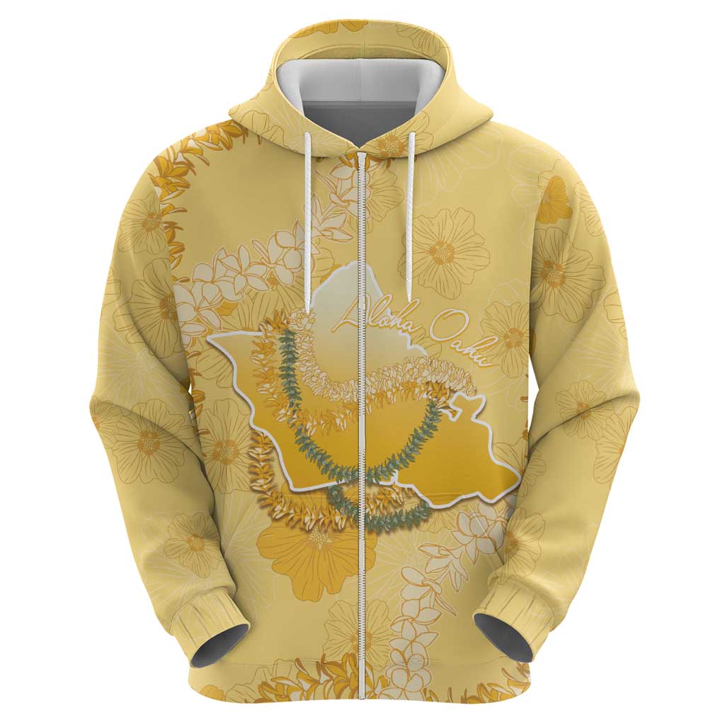 Hawaii Oahu Island Flowers Lei Zip Hoodie Yellow Ilima Mix Plumeria LT7 - Polynesian Pride