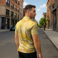 Hawaii Oahu Island Flowers Lei Zipper Polo Shirt Yellow Ilima Mix Plumeria LT7 - Polynesian Pride