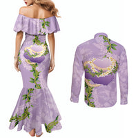 Hawaii Kauai Island Flowers Lei Couples Matching Mermaid Dress and Long Sleeve Button Shirt Mokihana Lei LT7 - Polynesian Pride