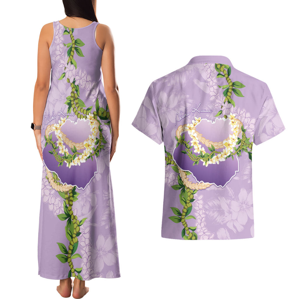 Hawaii Kauai Island Flowers Lei Couples Matching Tank Maxi Dress and Hawaiian Shirt Mokihana Lei LT7 - Polynesian Pride