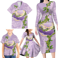 Hawaii Kauai Island Flowers Lei Family Matching Long Sleeve Bodycon Dress and Hawaiian Shirt Mokihana Lei LT7 - Polynesian Pride