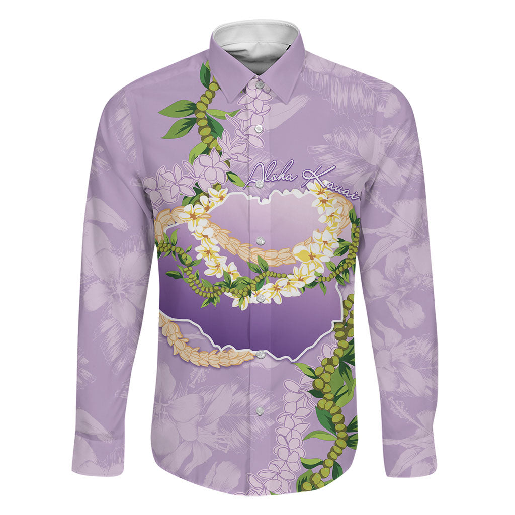 Hawaii Kauai Island Flowers Lei Family Matching Mermaid Dress and Hawaiian Shirt Mokihana Lei LT7 Dad's Shirt - Long Sleeve Lavender - Polynesian Pride