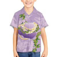 Hawaii Kauai Island Flowers Lei Family Matching Mermaid Dress and Hawaiian Shirt Mokihana Lei LT7 Son's Shirt Lavender - Polynesian Pride