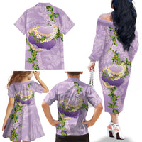 Hawaii Kauai Island Flowers Lei Family Matching Off The Shoulder Long Sleeve Dress and Hawaiian Shirt Mokihana Lei LT7 - Polynesian Pride