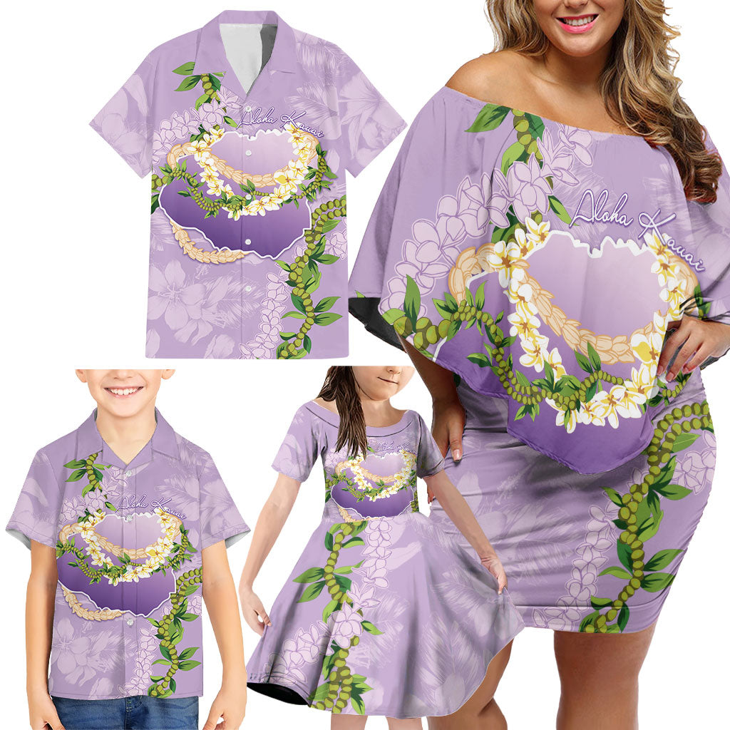Hawaii Kauai Island Flowers Lei Family Matching Off Shoulder Short Dress and Hawaiian Shirt Mokihana Lei LT7 - Polynesian Pride