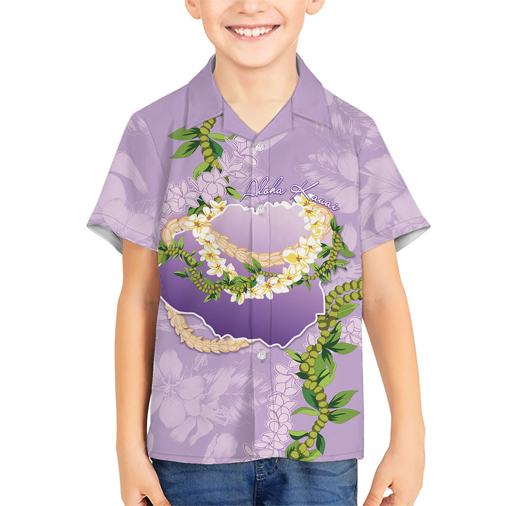 Hawaii Kauai Island Flowers Lei Family Matching Summer Maxi Dress and Hawaiian Shirt Mokihana Lei LT7 Son's Shirt Lavender - Polynesian Pride