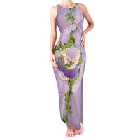 Hawaii Kauai Island Flowers Lei Family Matching Tank Maxi Dress and Hawaiian Shirt Mokihana Lei LT7 Mom's Dress Lavender - Polynesian Pride