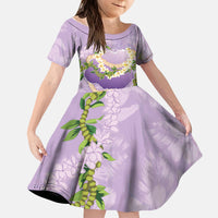 Hawaii Kauai Island Flowers Lei Kid Short Sleeve Dress Mokihana Lei LT7 KID Lavender - Polynesian Pride