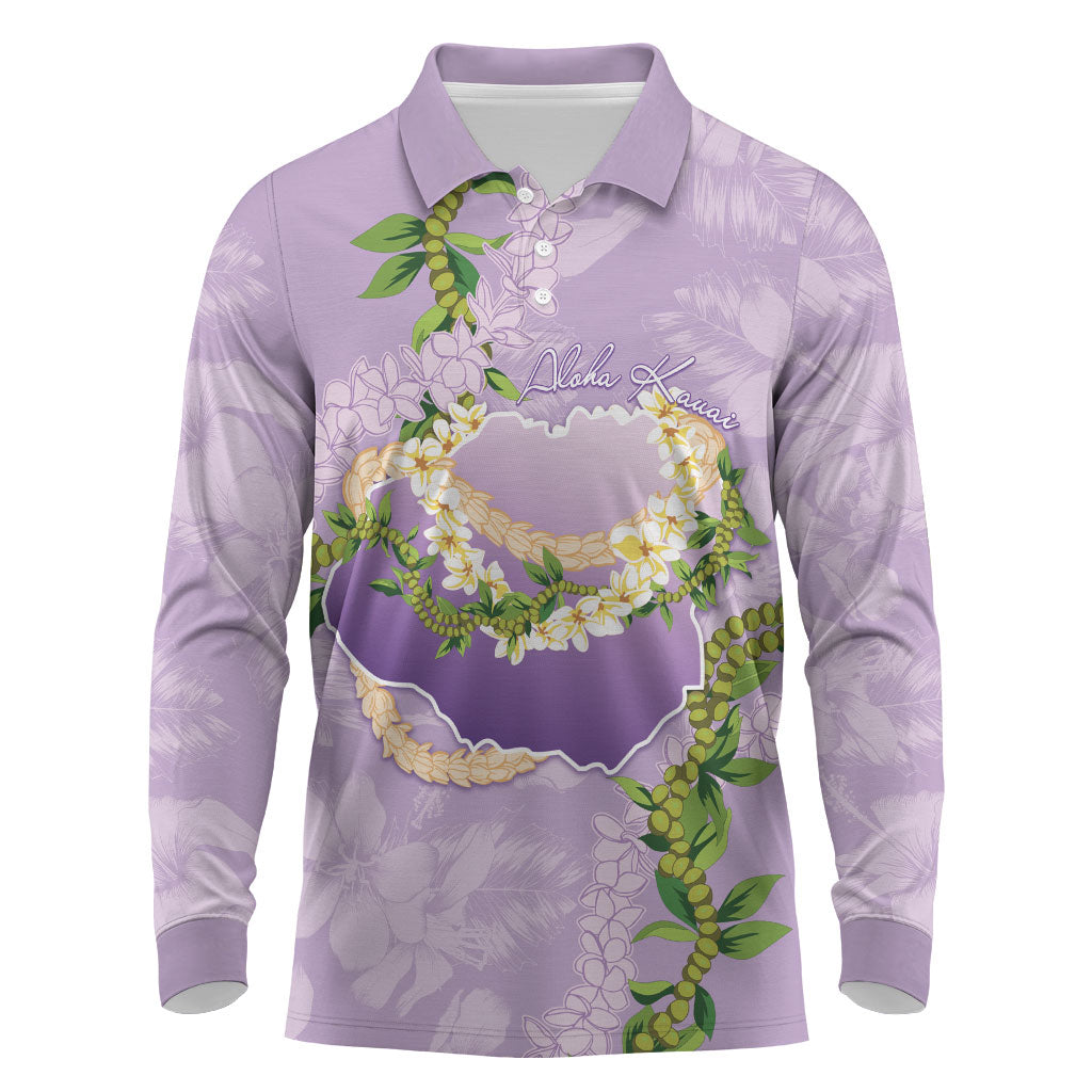 Hawaii Kauai Island Flowers Lei Long Sleeve Polo Shirt Mokihana Lei LT7 Lavender - Polynesian Pride