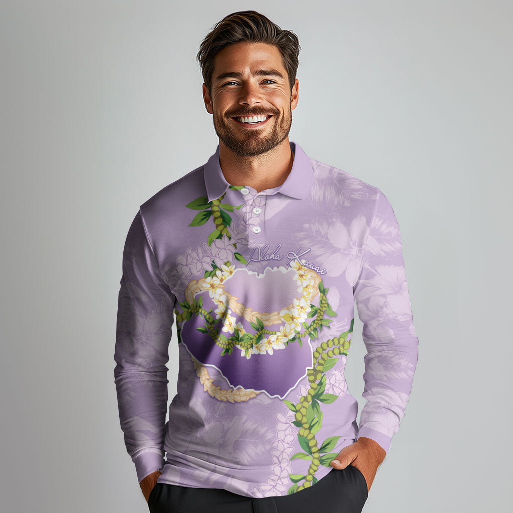 Hawaii Kauai Island Flowers Lei Long Sleeve Polo Shirt Mokihana Lei LT7 - Polynesian Pride