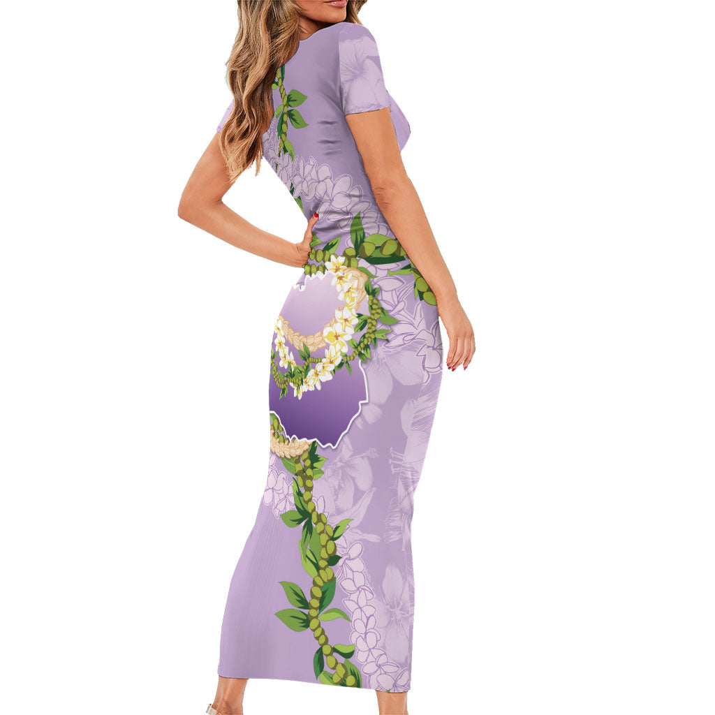 Hawaii Kauai Island Flowers Lei Short Sleeve Bodycon Dress Mokihana Lei LT7 - Polynesian Pride