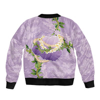 Hawaii Kauai Island Flowers Lei Sleeve Zip Bomber Jacket Mokihana Lei