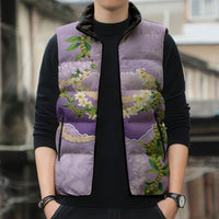 Hawaii Kauai Island Flowers Lei Sleeveless Puffer Jacket Mokihana Lei