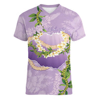 Hawaii Kauai Island Flowers Lei Women V-Neck T-Shirt Mokihana Lei LT7 Female Lavender - Polynesian Pride