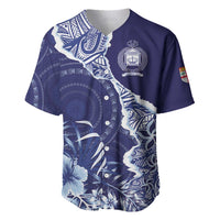 Fiji Queen Victoria School Personalised Baseball Jersey Masi Tapa Torn Style LT7 Blue - Polynesian Pride