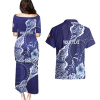 Fiji Queen Victoria School Personalised Couples Matching Puletasi and Hawaiian Shirt Masi Tapa Torn Style LT7 - Polynesian Pride
