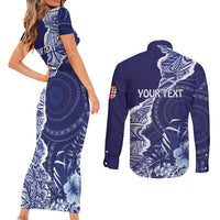 Fiji Queen Victoria School Personalised Couples Matching Short Sleeve Bodycon Dress and Long Sleeve Button Shirt Masi Tapa Torn Style LT7 - Polynesian Pride
