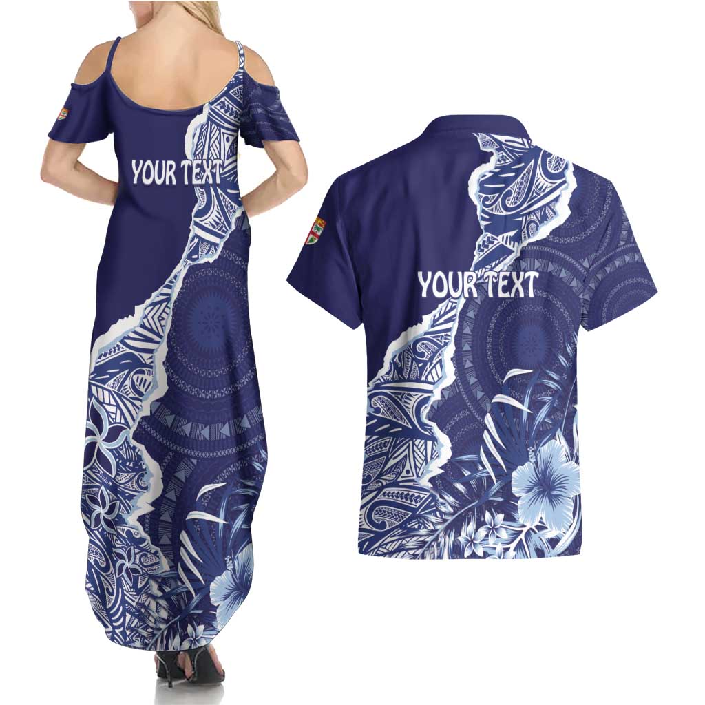 Fiji Queen Victoria School Personalised Couples Matching Summer Maxi Dress and Hawaiian Shirt Masi Tapa Torn Style LT7 - Polynesian Pride