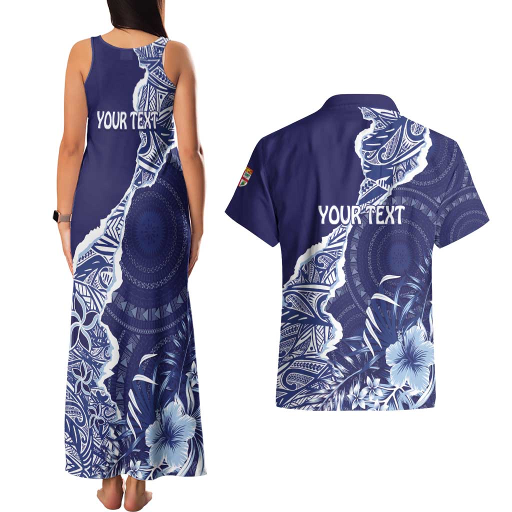 Fiji Queen Victoria School Personalised Couples Matching Tank Maxi Dress and Hawaiian Shirt Masi Tapa Torn Style LT7 - Polynesian Pride