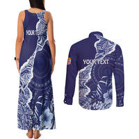 Fiji Queen Victoria School Personalised Couples Matching Tank Maxi Dress and Long Sleeve Button Shirt Masi Tapa Torn Style LT7 - Polynesian Pride