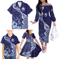 Fiji Queen Victoria School Personalised Family Matching Off The Shoulder Long Sleeve Dress and Hawaiian Shirt Masi Tapa Torn Style LT7 - Polynesian Pride