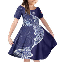 Fiji Queen Victoria School Personalised Family Matching Off Shoulder Maxi Dress and Hawaiian Shirt Masi Tapa Torn Style LT7 Daughter's Dress Blue - Polynesian Pride
