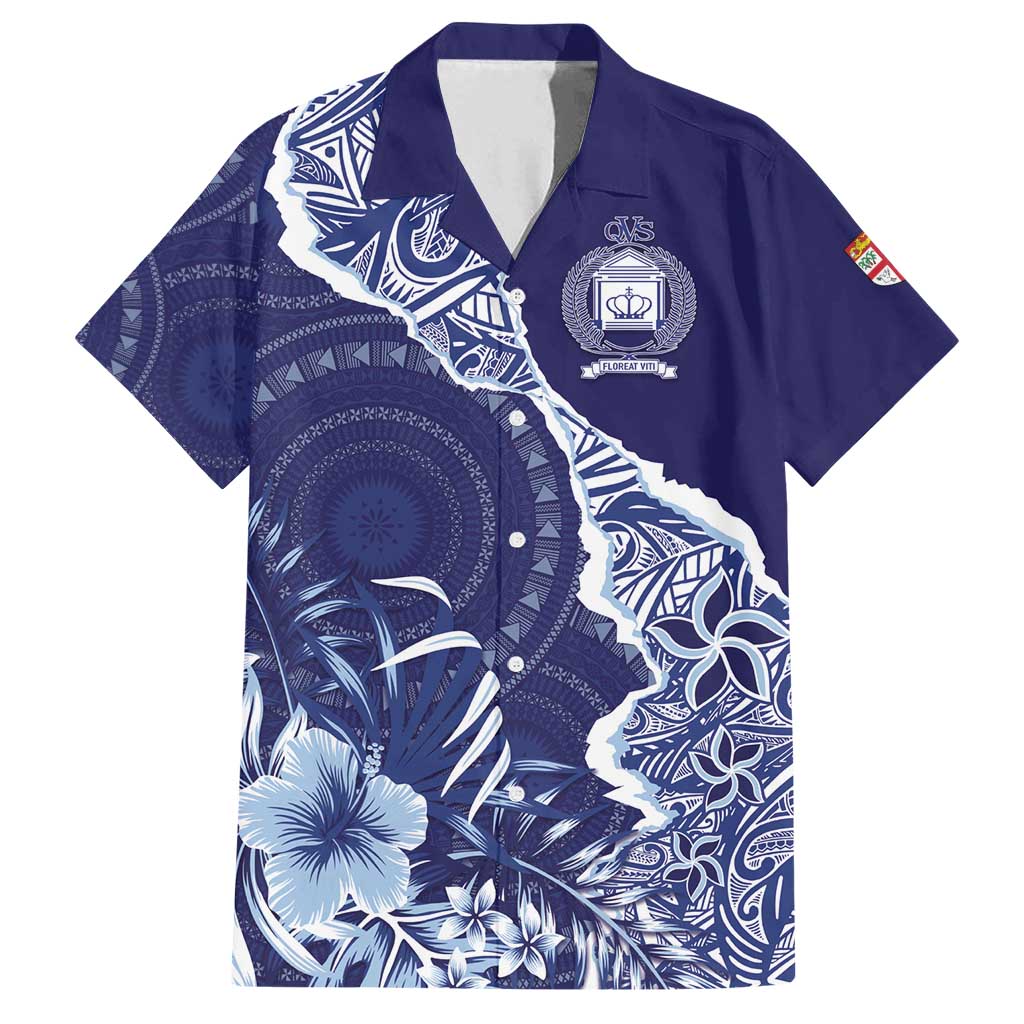 Fiji Queen Victoria School Personalised Family Matching Off Shoulder Maxi Dress and Hawaiian Shirt Masi Tapa Torn Style LT7 Dad's Shirt - Short Sleeve Blue - Polynesian Pride