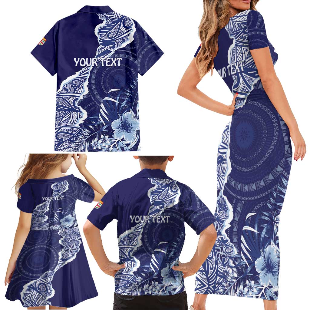Fiji Queen Victoria School Personalised Family Matching Short Sleeve Bodycon Dress and Hawaiian Shirt Masi Tapa Torn Style LT7 - Polynesian Pride
