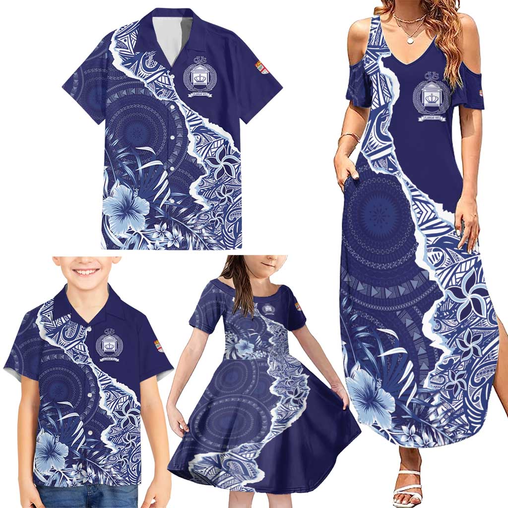 Fiji Queen Victoria School Personalised Family Matching Summer Maxi Dress and Hawaiian Shirt Masi Tapa Torn Style LT7 - Polynesian Pride
